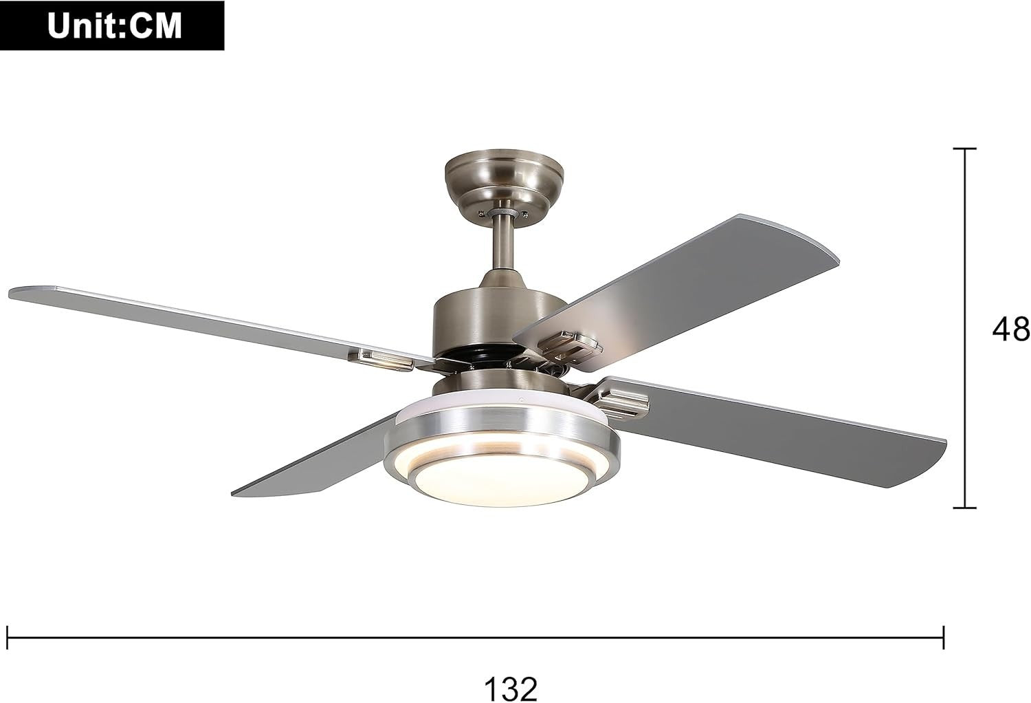 52" Ceiling Fan with LED Light, Brushed Nickel, Remote Control【A+】