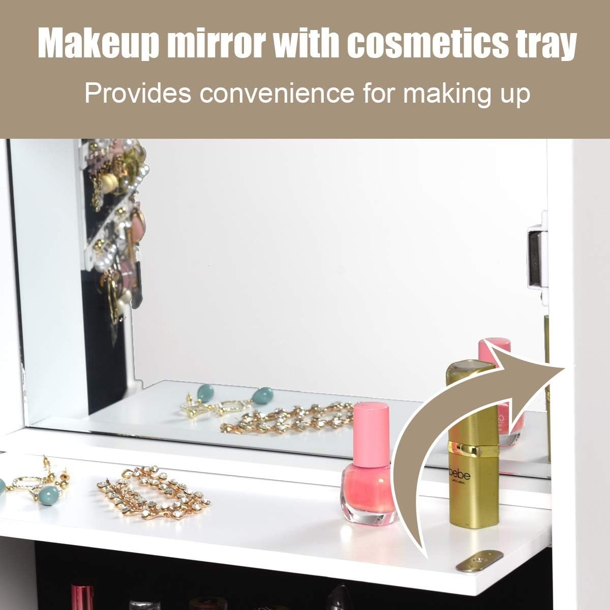 White LED Jewellery Cabinet Wall or Door Mounted Full Length Mirror