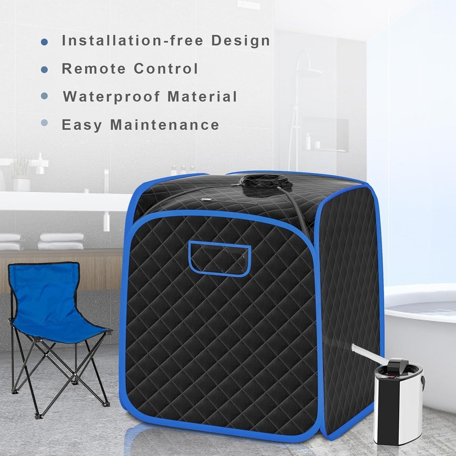 Portable Full Body Steam Sauna Tent Black – 3L Steamer, Chair & Remote