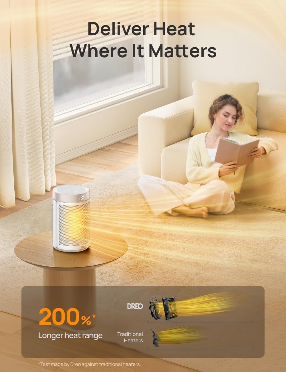 1500W Portable Ceramic Space Heater – Silent, Thermostat & Timer, Bedroom
