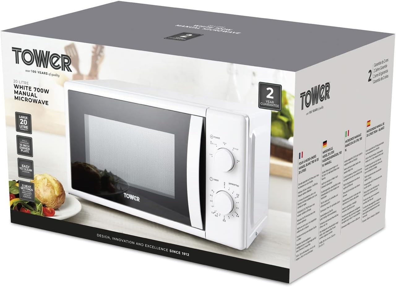 20L 700W White Manual Microwave Oven 5 Power Levels 35 Min Timer