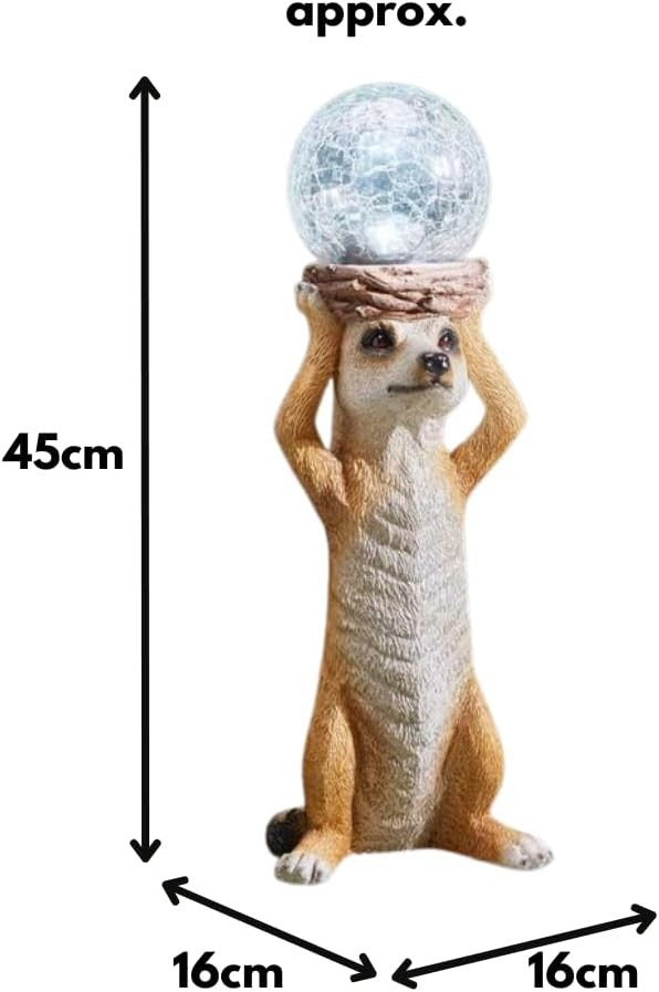 Solar LED Meerkat Garden Ornament with Crackle Glass Ball 37cm Resin Outdoor