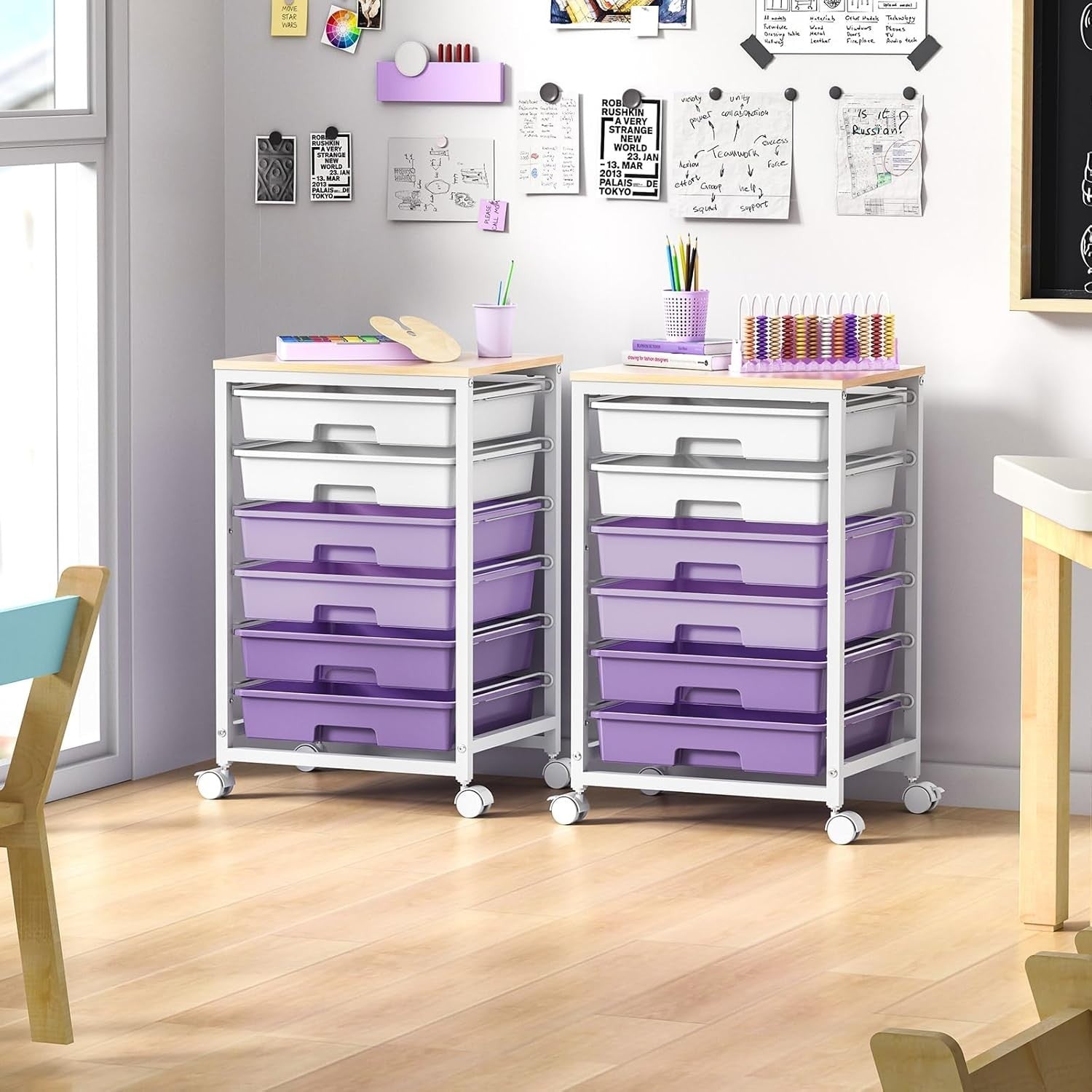 Purple 6 Drawer Rolling Storage Cart Utility Organizer Trolley Wheels