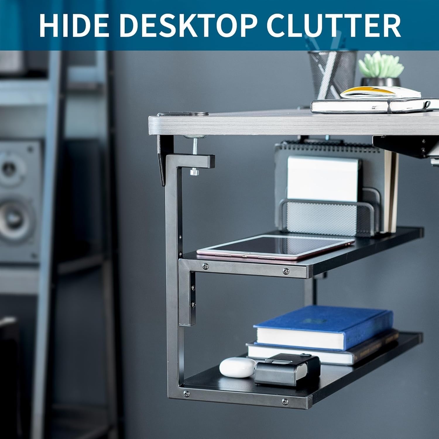 Clamp-On Desk Shelf 2-Tier 61cm Above/Below Mount Storage Organizer Black