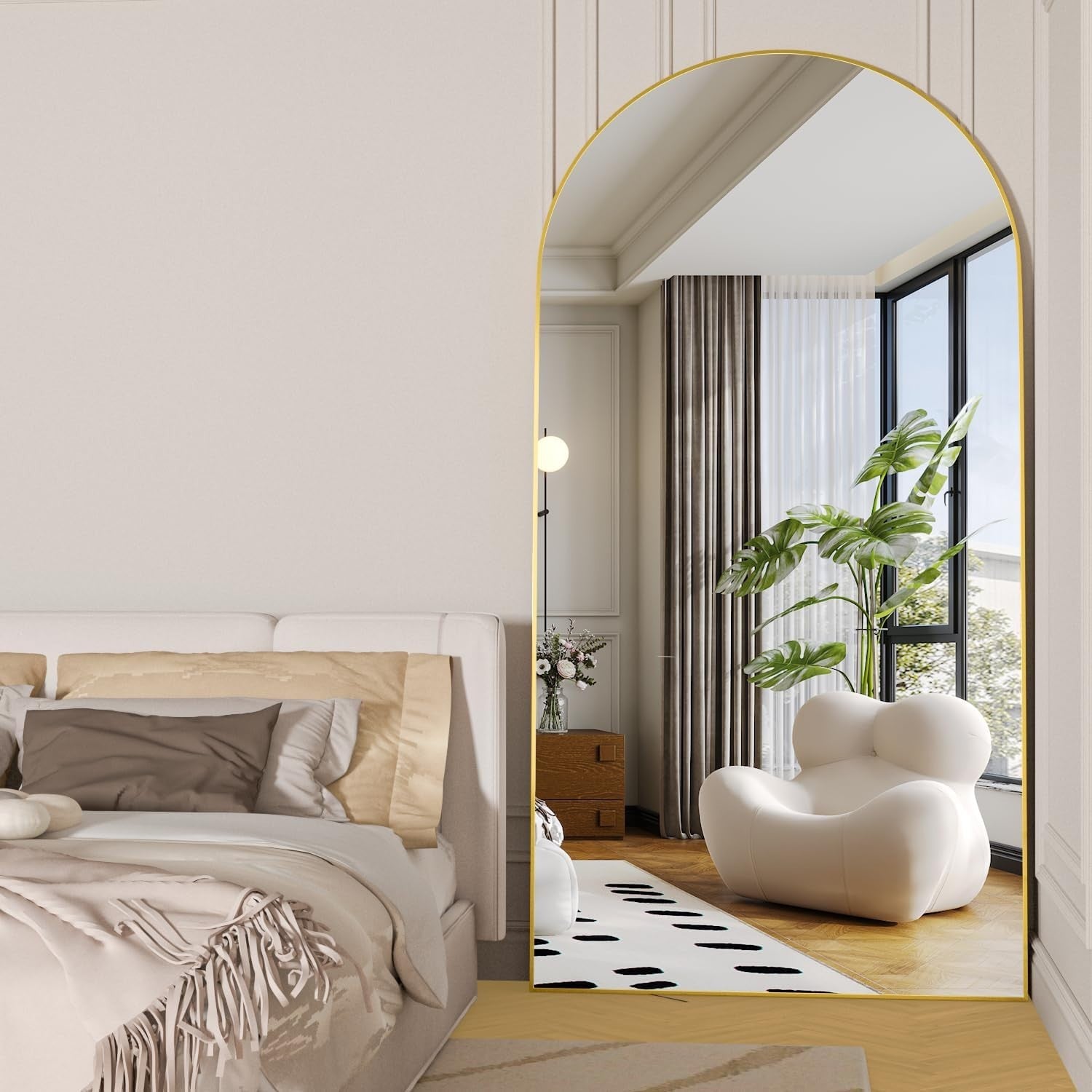 XL Gold Arched Full Length Mirror 180x80cm Wall Leaning Dressing Room Décor