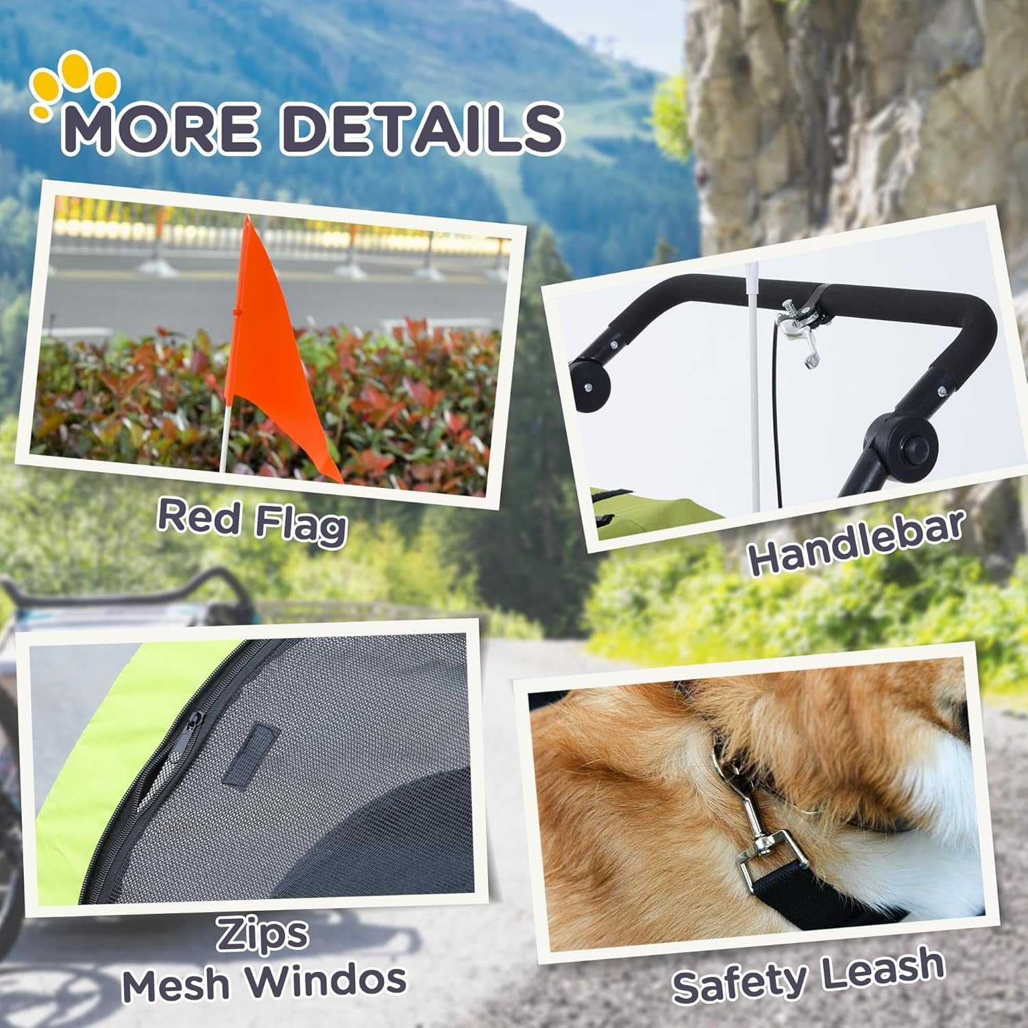 Pet Bicycle Trailer Carrier 3 Wheel Push Pull Water Resistant Dog Pram
