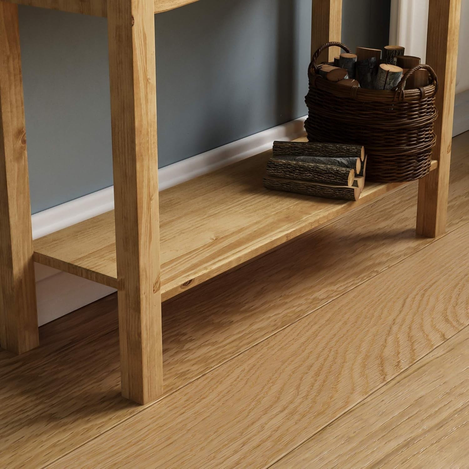 Rustic Pine Console Table with Drawers & Shelf, Solid Wood Hallway Unit
