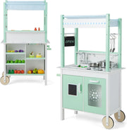 Kids Play Kitchen Grocery Store LED Lights Double Sided Toy Set
