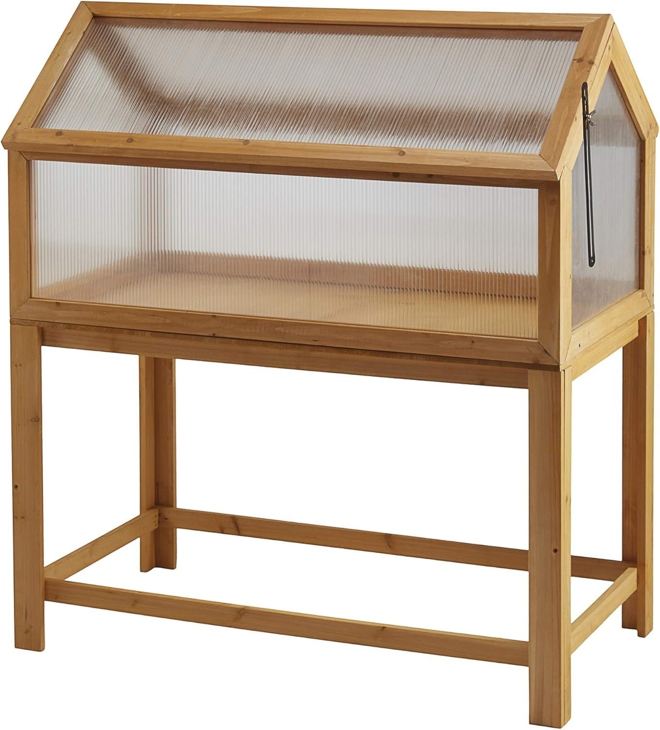 Raised Wooden Cold Frame Greenhouse with Hinged Lid 90x51x104cm Polycarbonate