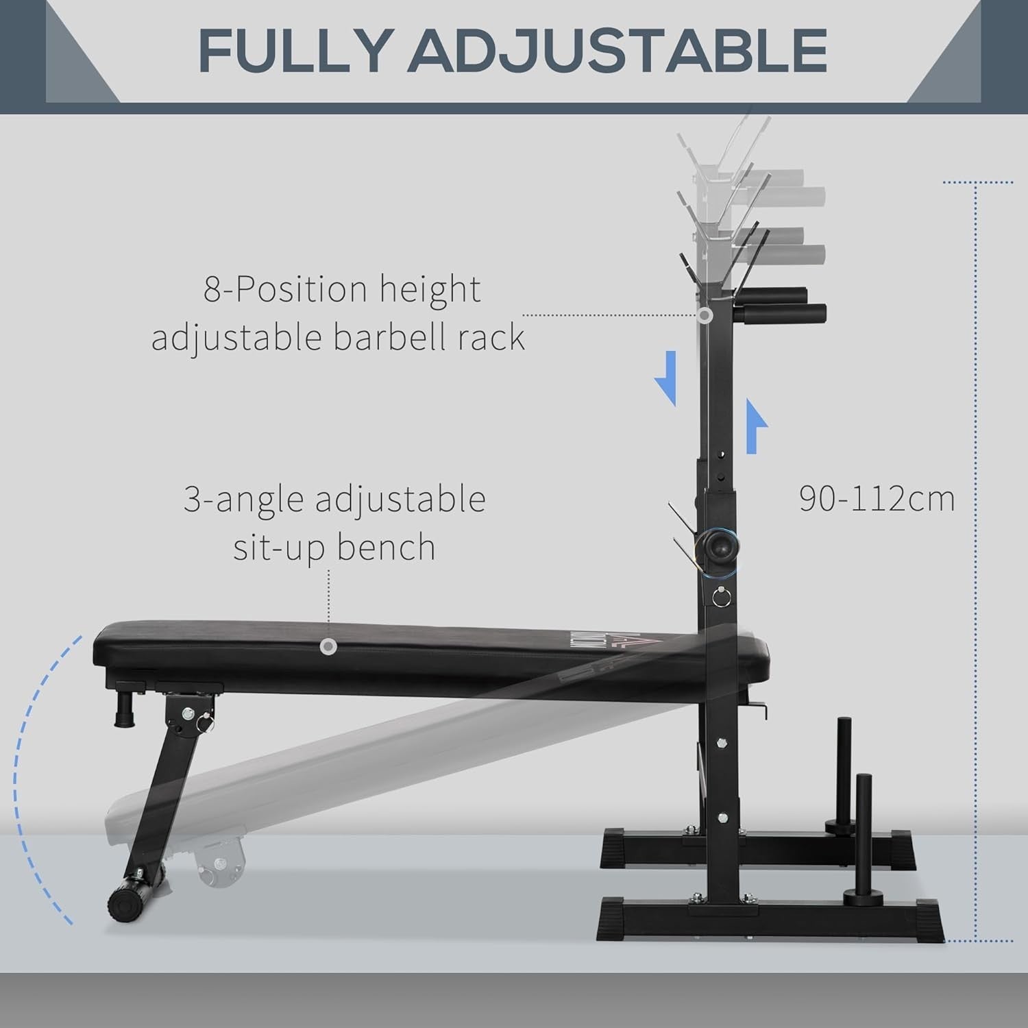 Foldable Weight Bench With Barbell Rack Dip Station Home Strength Gym