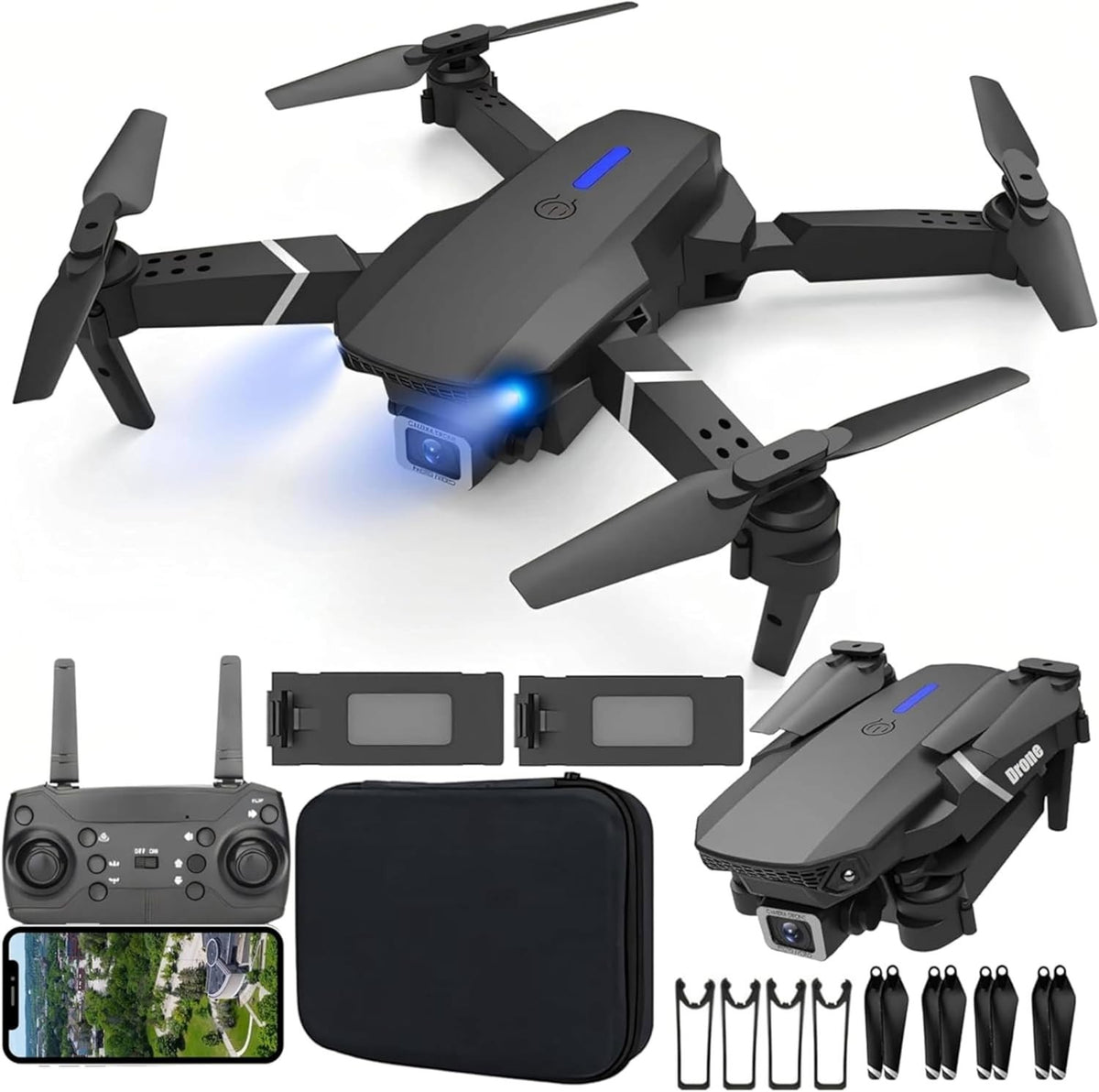 ADEPTNA E88 Drone HD Dual Camera, 30-Min Flight, WiFi FPV, Obstacle Avoid