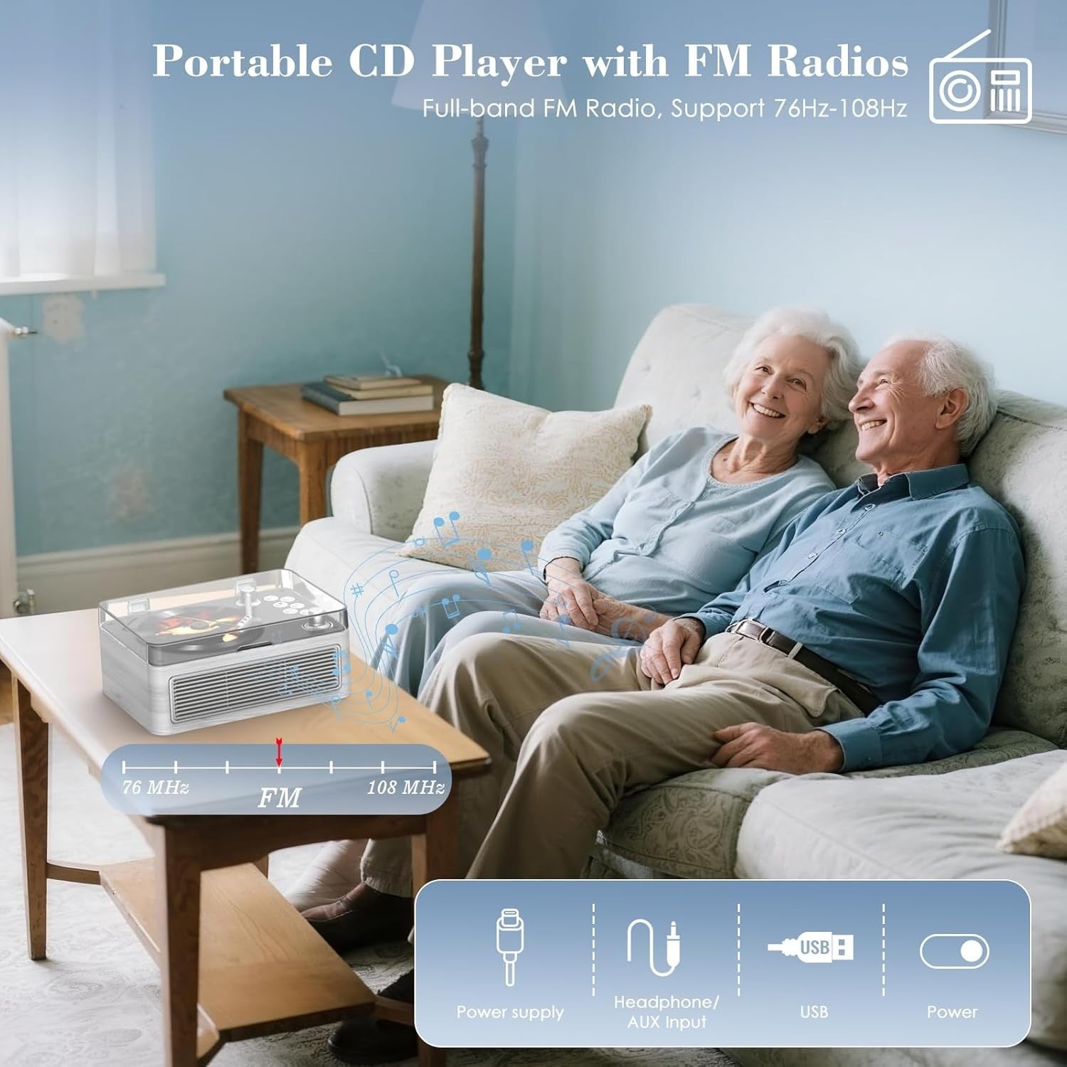 Retro Bluetooth CD Player FM Radio USB AUX HiFi Speakers Poplar