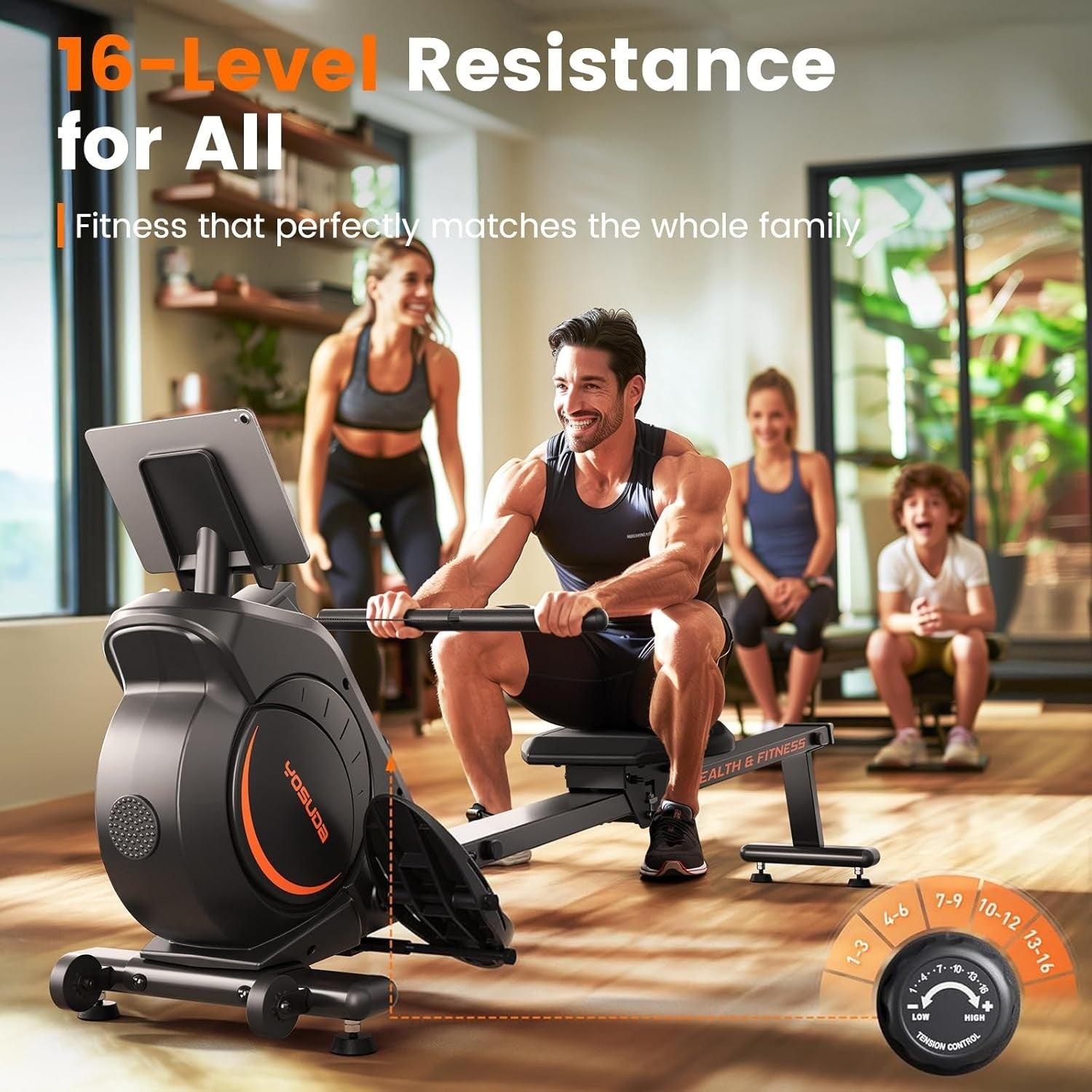 Quiet Magnetic Rowing Machine 16-Level Resistance App LCD Rower 160KG Home Use