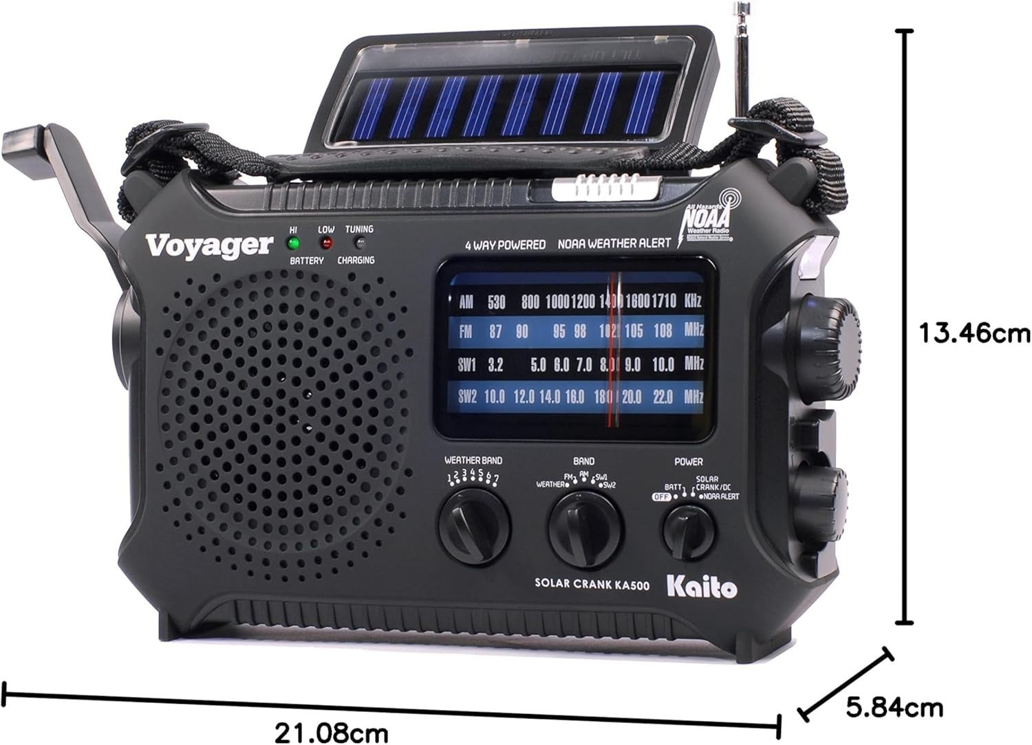 Emergency Weather Alert Radio Solar Hand Crank AM FM SW 7 Band Black
