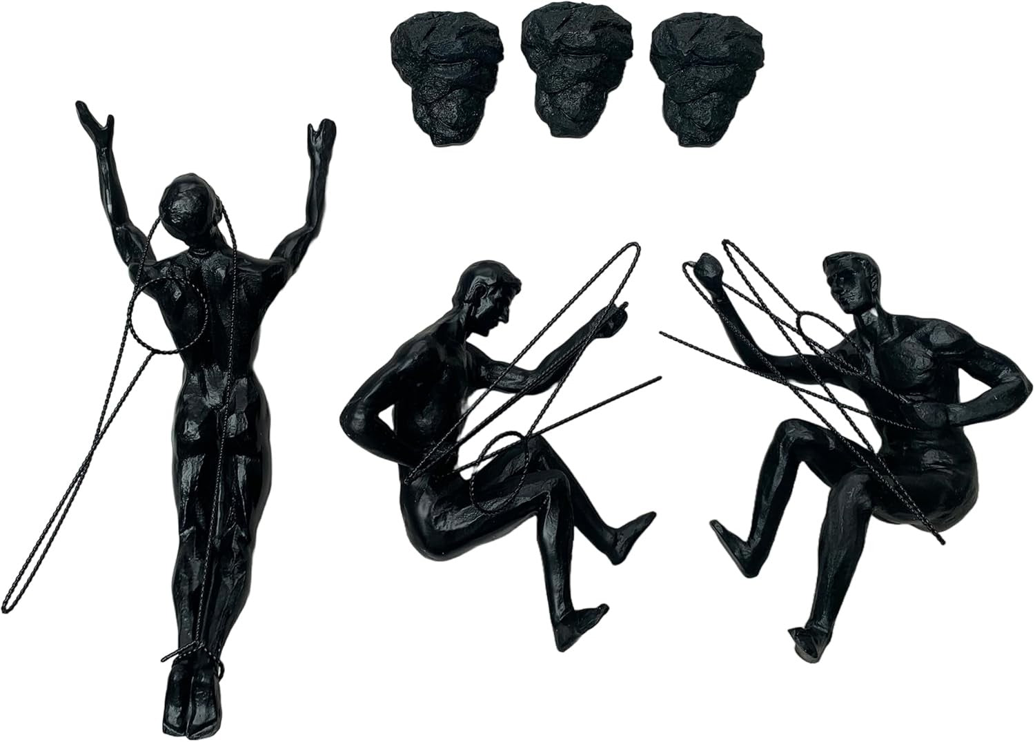 Black Climbing Man Wall Art Set 3 Abseiling Sculptures