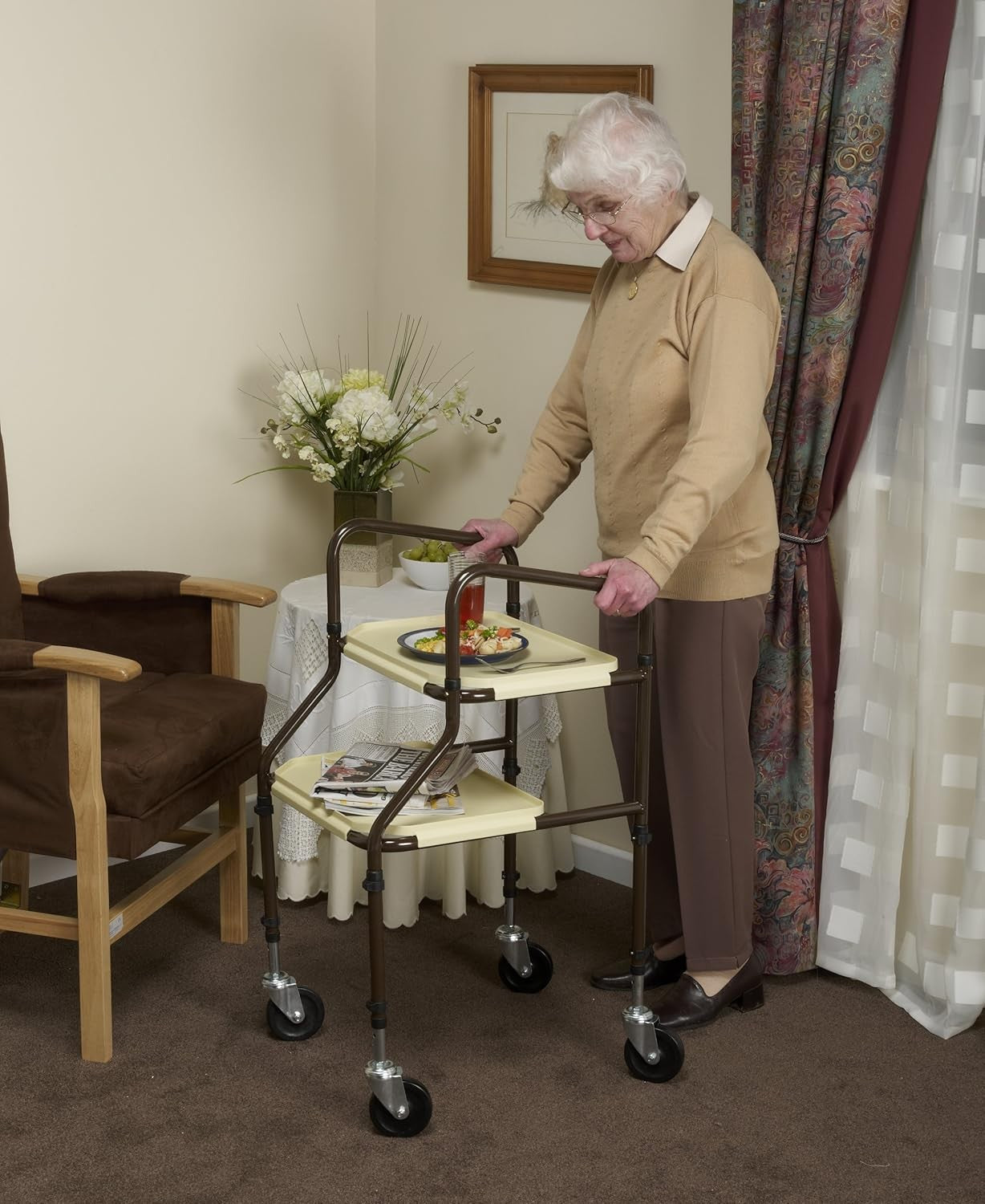 Home Helper Mobility Trolley Wheels Height Adjustable Walking Aid Trays