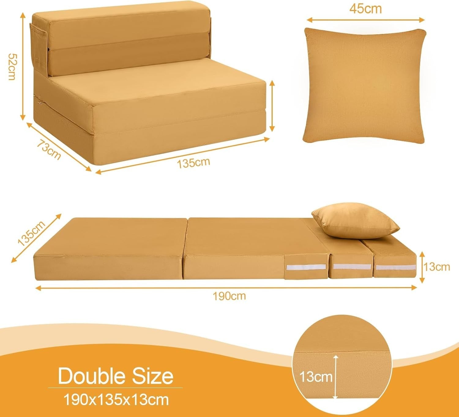 Folding Sofa Bed Double Futon Chair Guest Mattress Foam Floor Couch
