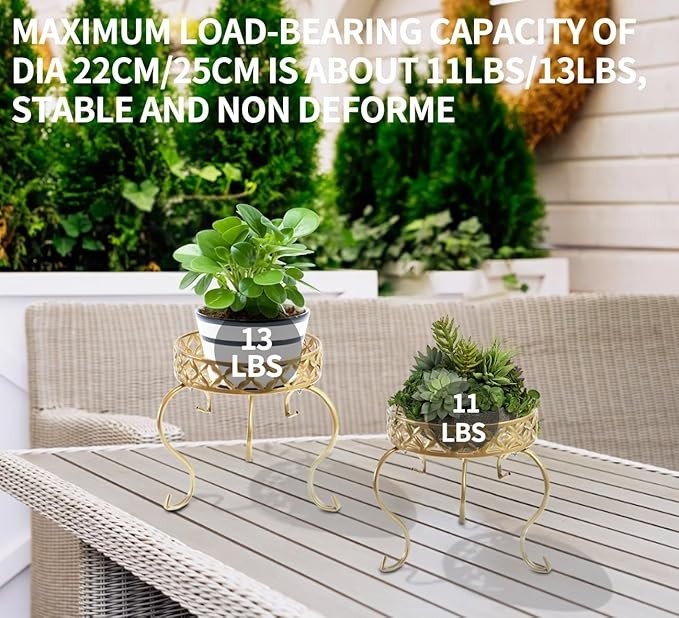 2 Pack Gold Metal Plant Stands Indoor Outdoor Anti-Rust Flower Pot Holders