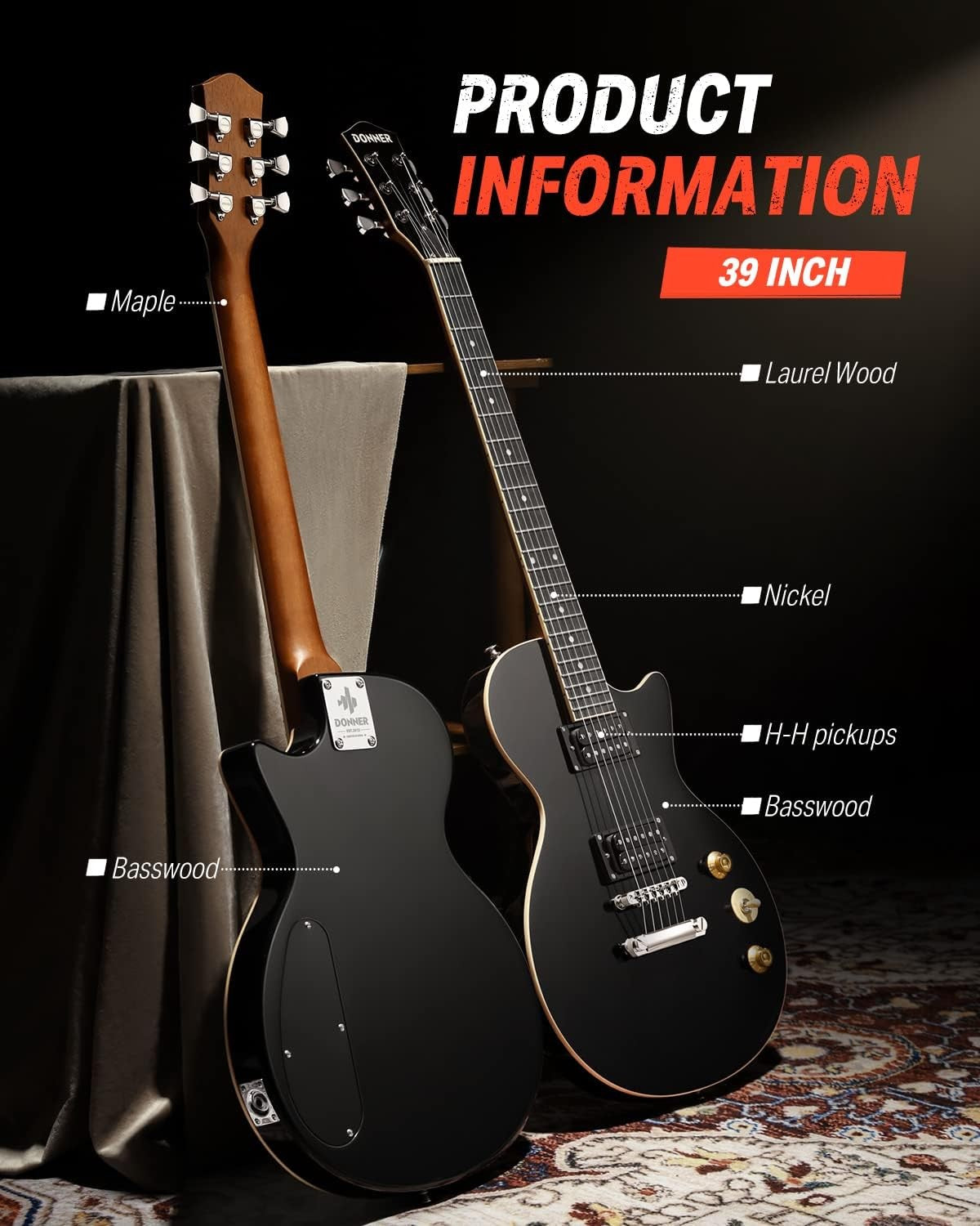 Electric Guitar 39in Full Size LP Style Starter Kit Black