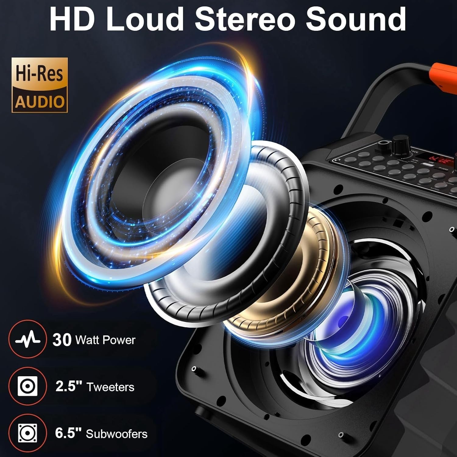 Karaoke Machine with 2 Wireless Mics 6.5" Subwoofer LED Speaker