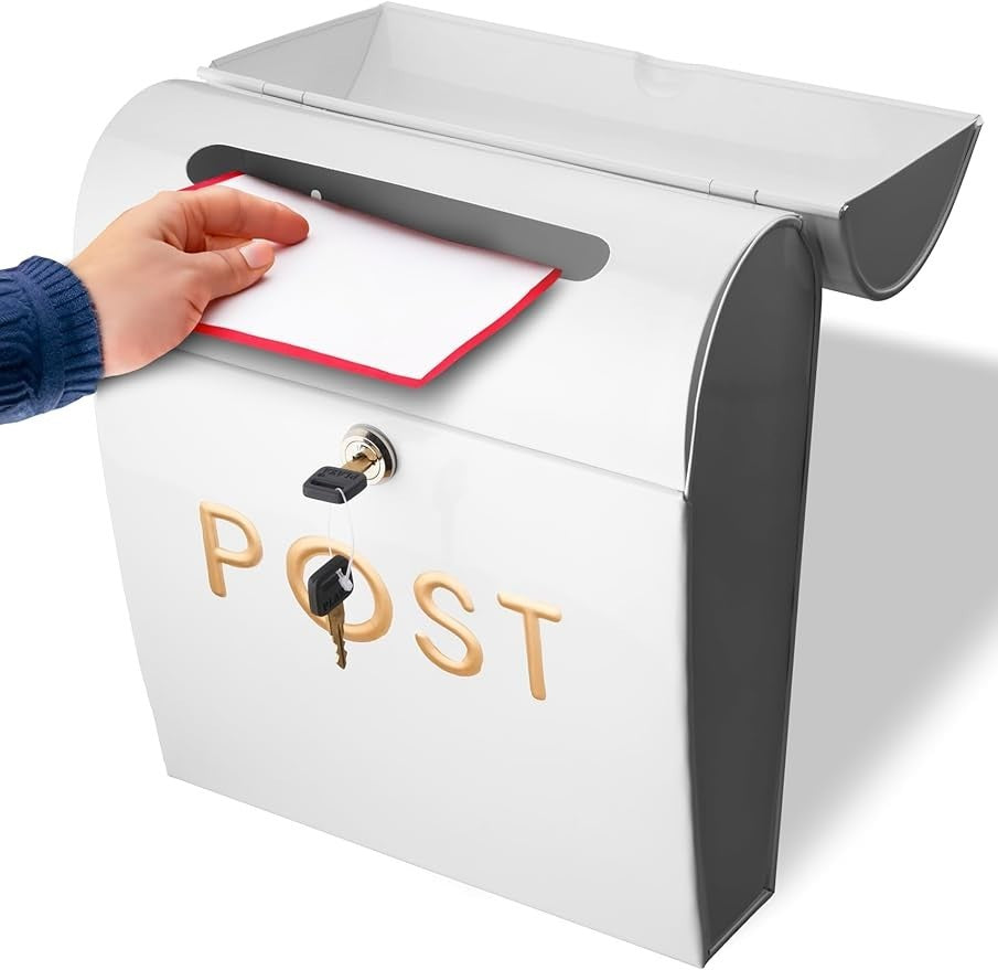 Lockable Wall Mounted Mailbox White | Weatherproof Post Box | Secure & Stylish