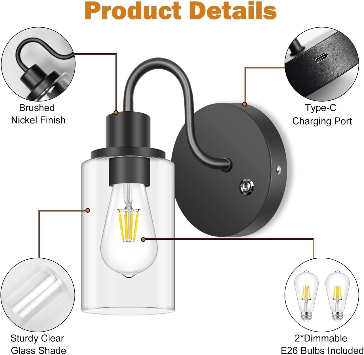 Wireless Rechargeable Wall Sconces 2-Pack, Dimmable 3 Colors, Remote