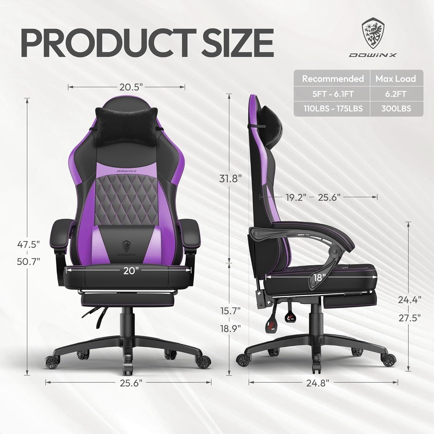 Ergonomic Gaming Chair Recliner w/ Footrest Massage White/Purple