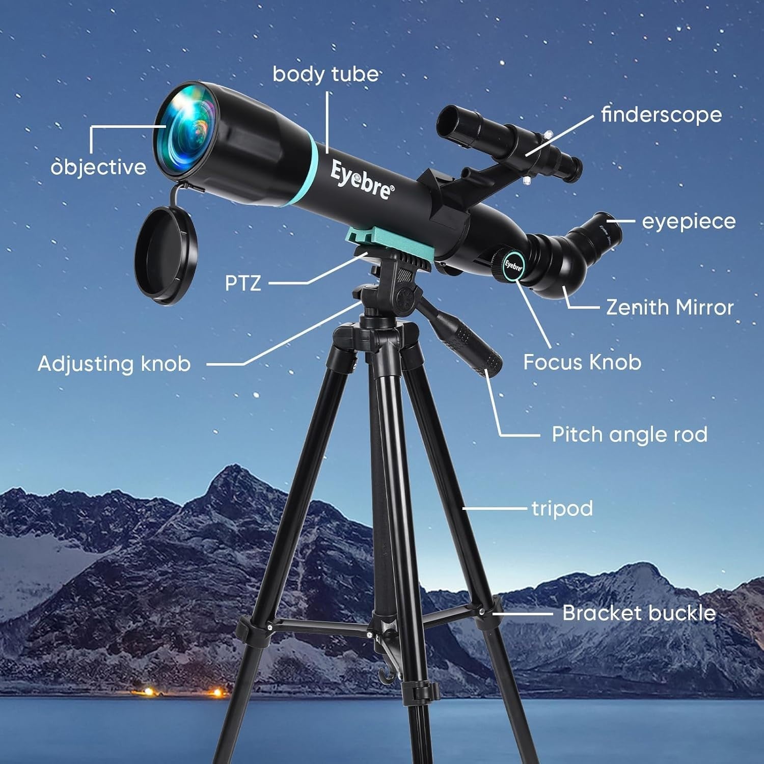 Kids Astronomy Telescope 50mm 200X Magnification Tripod Portable Black