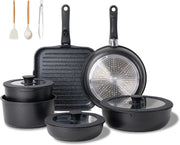 25pcs Black Non Stick Cookware Set Induction Pots & Pans with Detachable Handles