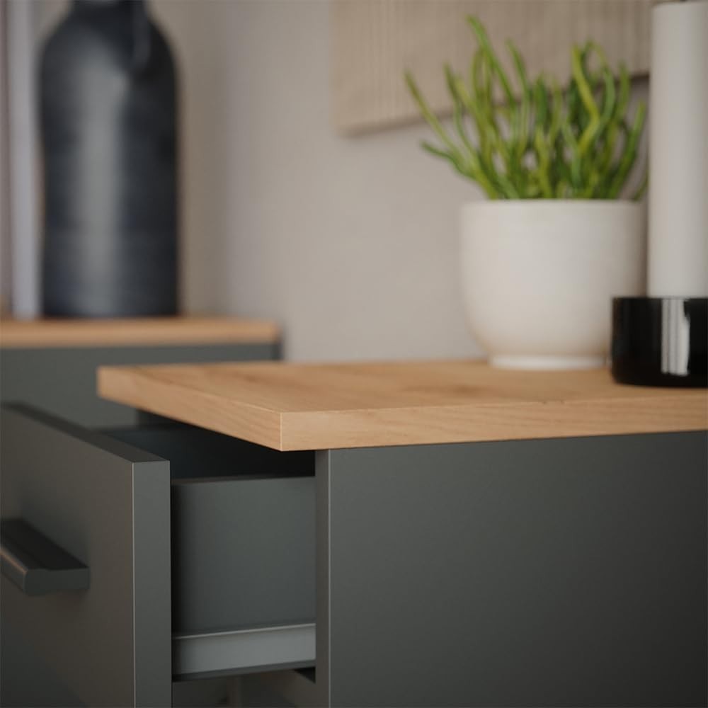 Modern Tall Wine Rack Cabinet with Shelves & Drawer | Oak & Anthracite 30x106cm
