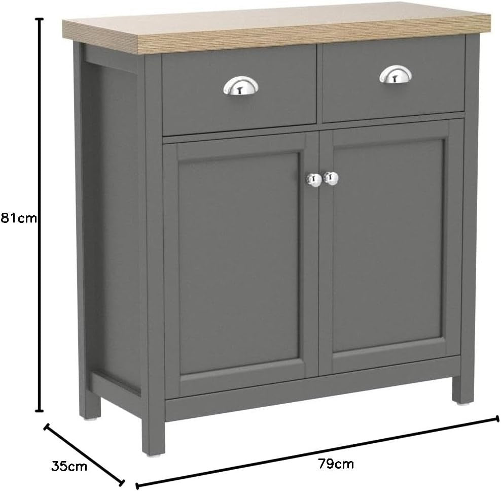 Dark Grey Sideboard Cabinet 2 Drawers 2 Doors Modern Storage Console Unit