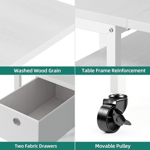 White Folding Dining Table Drop Leaf with Storage 120cm
