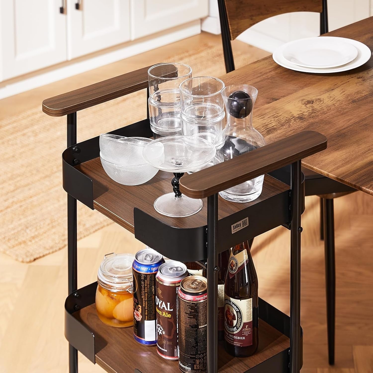 3 Tier Kitchen Serving Trolley Bar Cart Rolling Storage Handles Wheels
