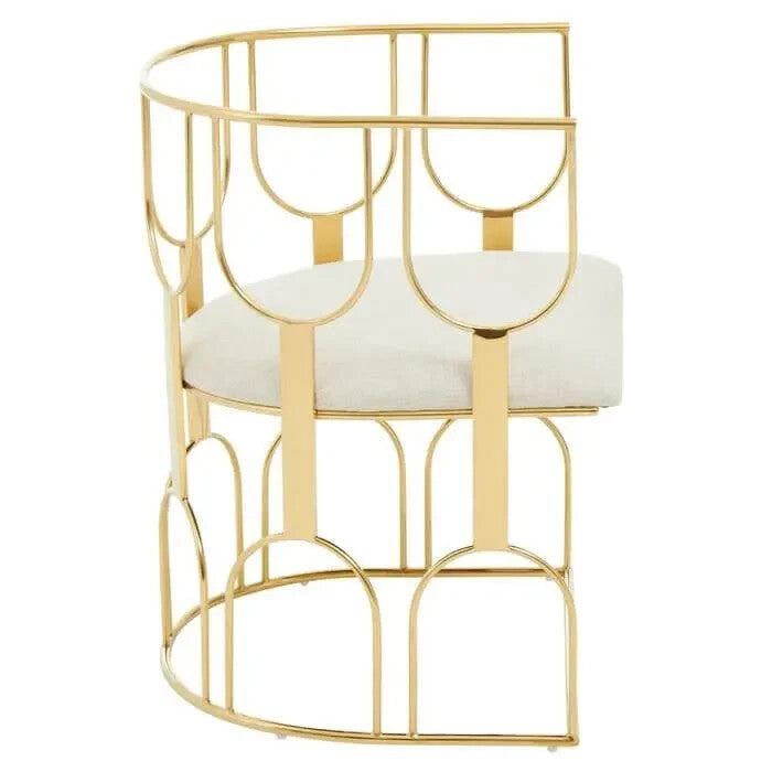 Gold Metal Accent Chair with Natural Fabric Seat Modern Open Frame