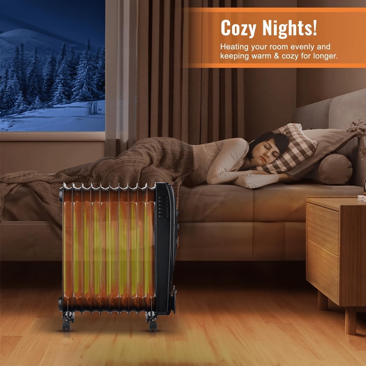 2500W Oil-Filled Radiator Heater – 11 Fins, Timer, Thermostat, Portable