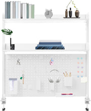 Clamp-On Desk Pegboard 100cm 2-Tier Shelf Desktop Organizer Privacy Panel