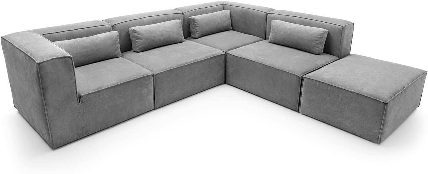 Light Grey Corner Sofa 5 Seater Modular L Shape | 282x257x73cm Sectional