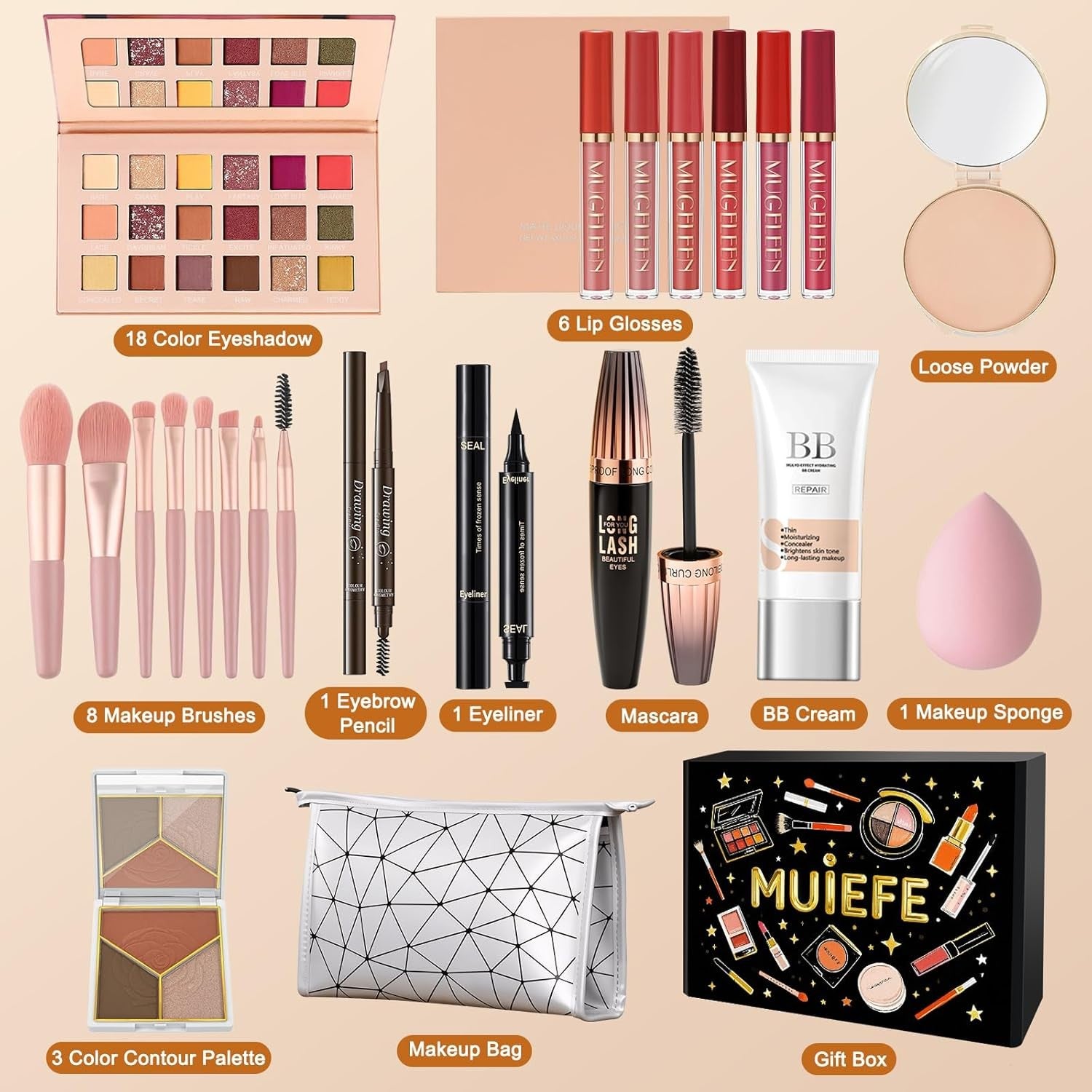All In One Makeup Starter Kit Travel Set with Bag for Women