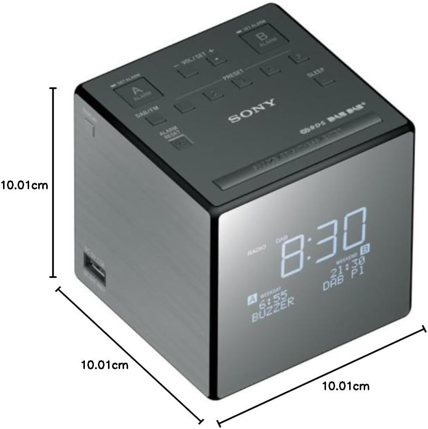 Grey DAB DAB+ FM Clock Radio Dual Alarm USB Charger Digital Display