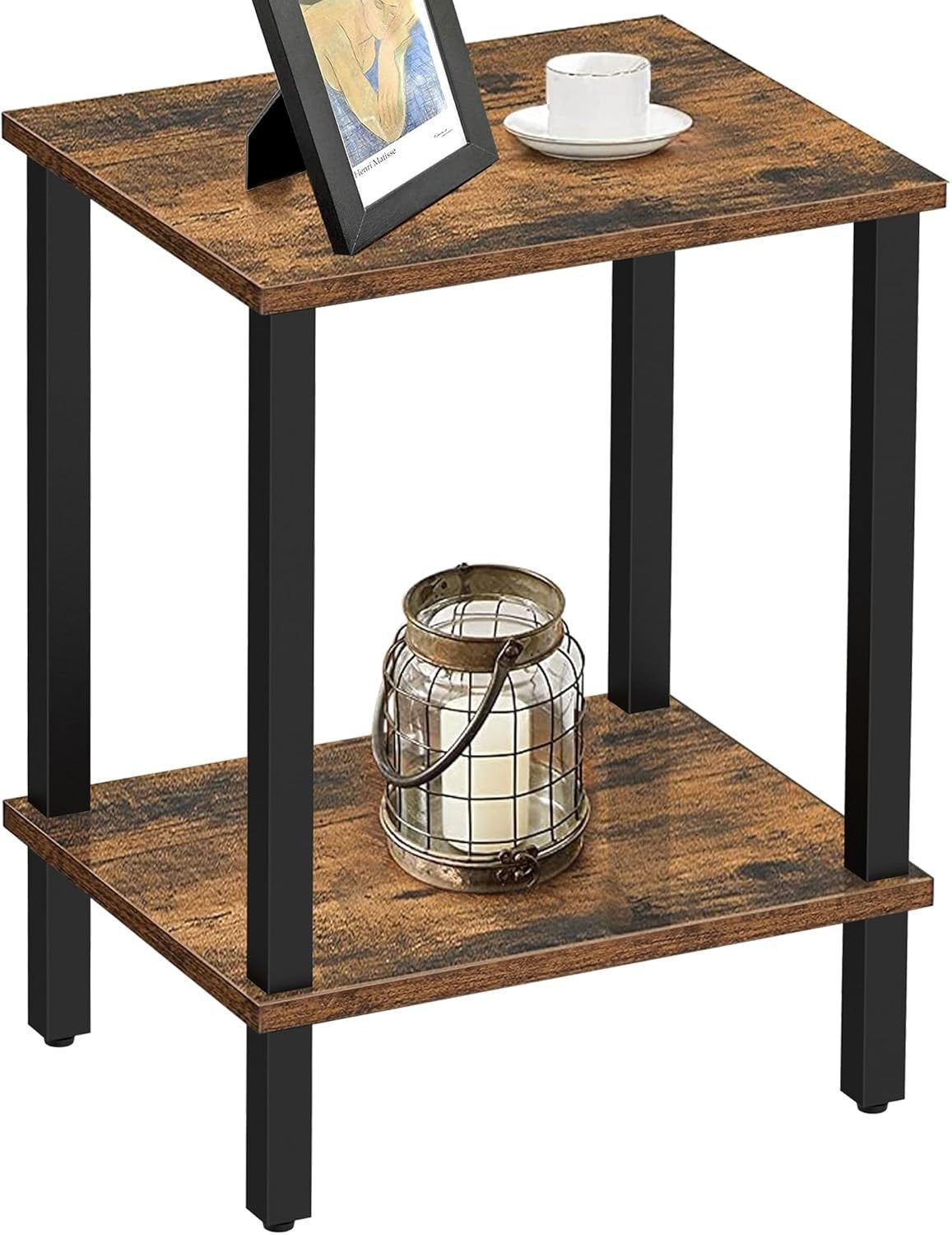 2 Tier Bedside Table with Storage Shelf Small Side Nightstand 30x40x55cm