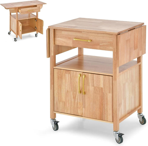 Kitchen Island on Wheels Rolling Trolley Cart Drawer Cabinet Drop Leaf Top