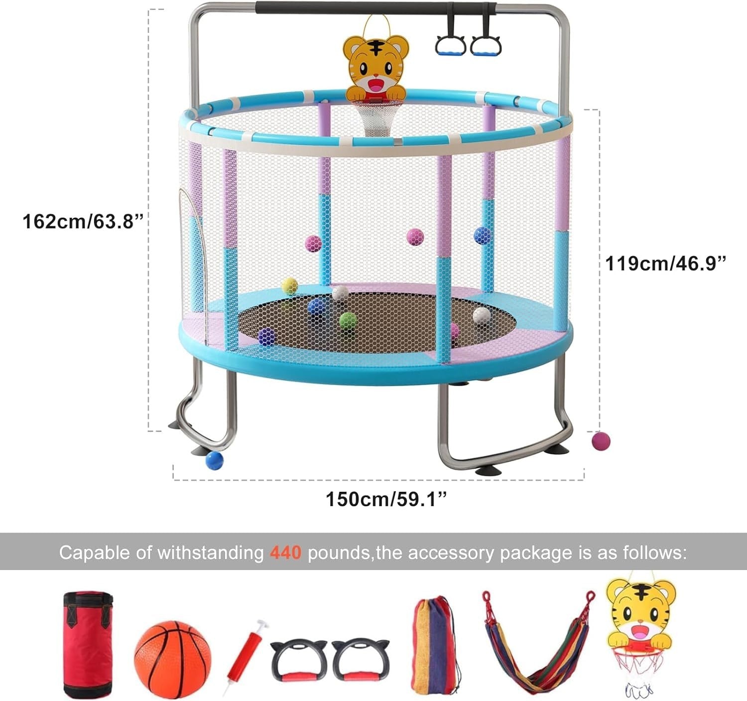 Toddler 5FT Play Trampoline Indoor Outdoor Kids Gym Set 200KG