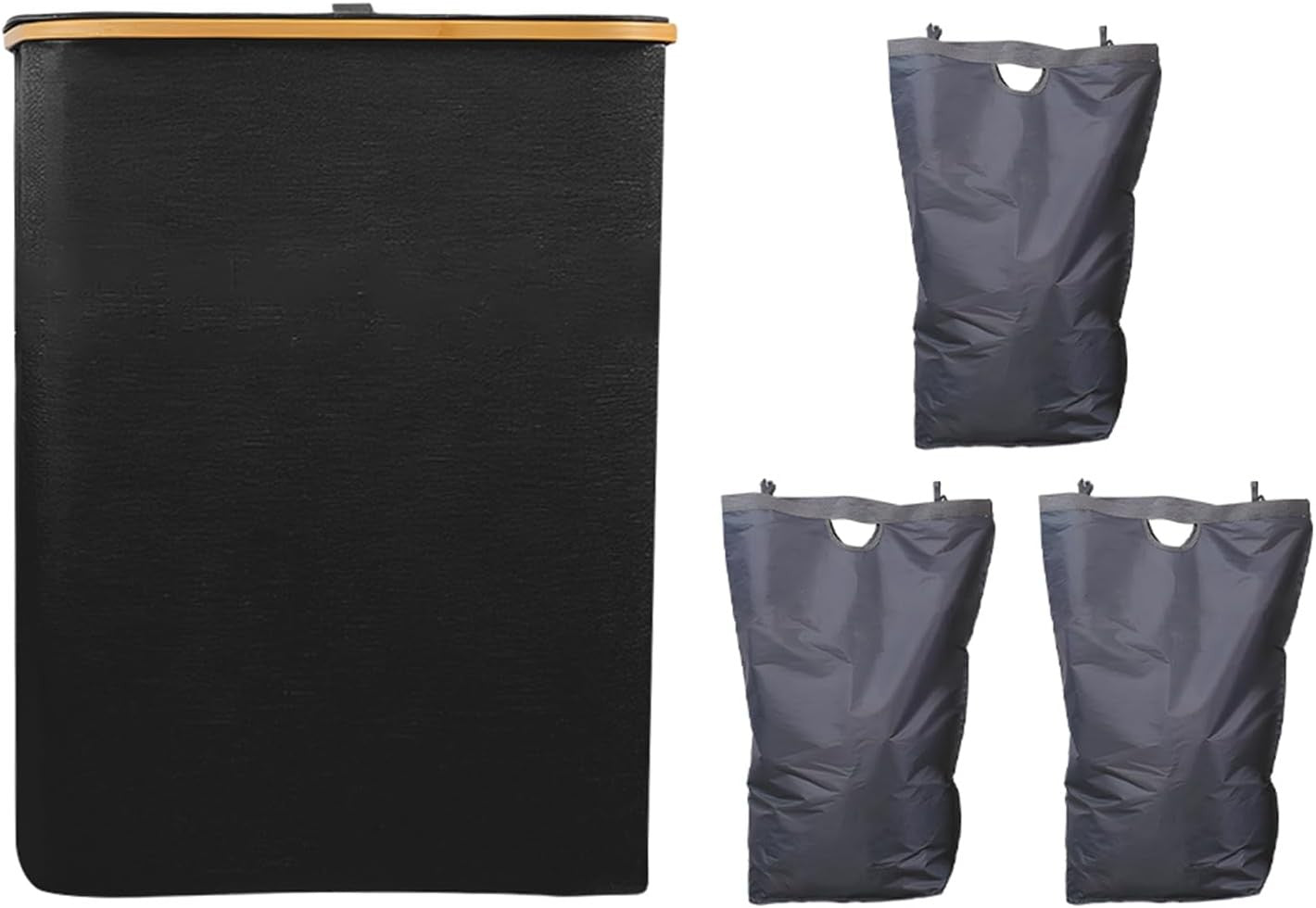 Black Foldable Laundry Hamper with Lid 3-Section Clothes Organizer 160L