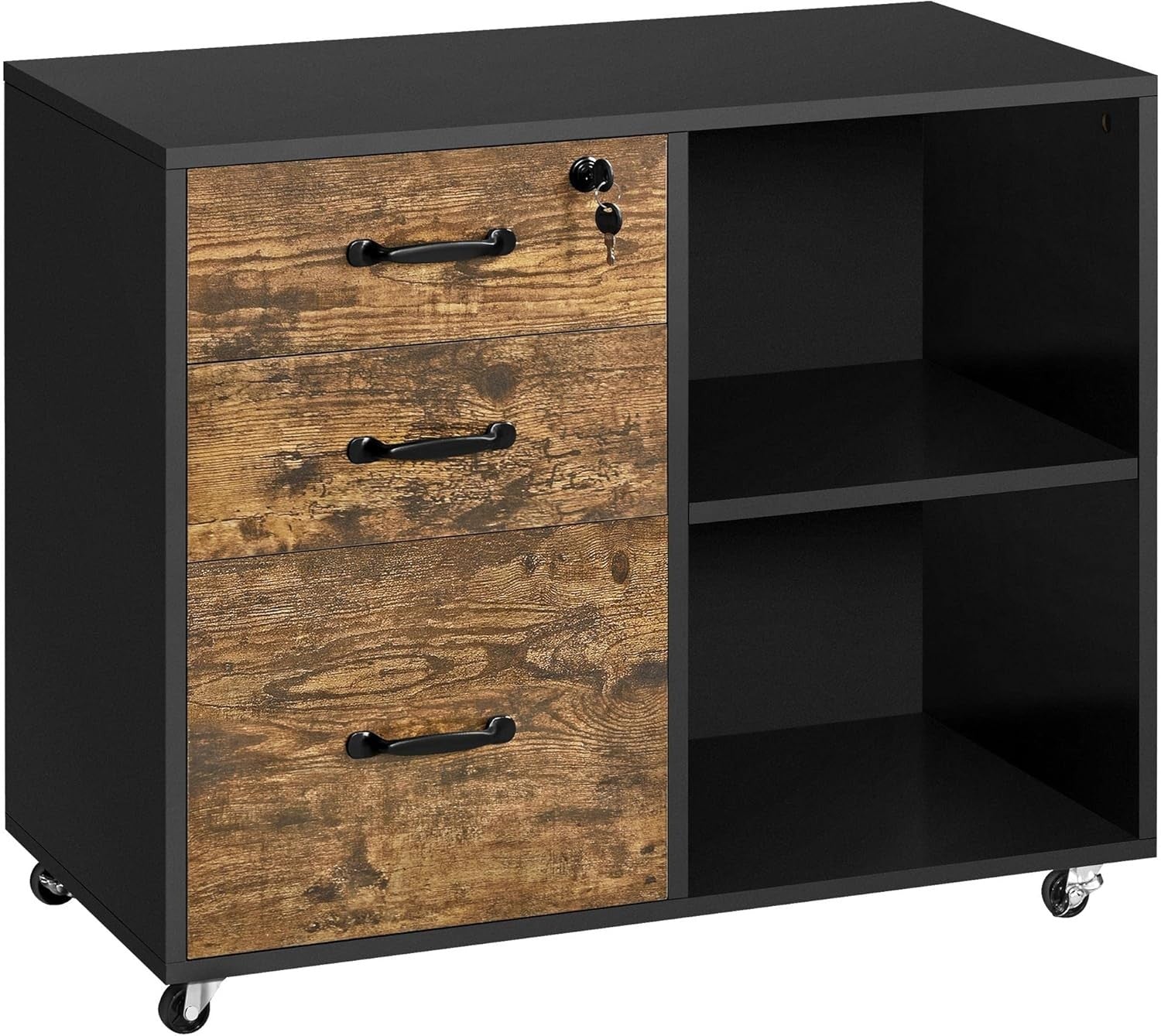 Rolling Mobile Filing Cabinet with Lockable Drawers Printer Stand 80x40x65cm