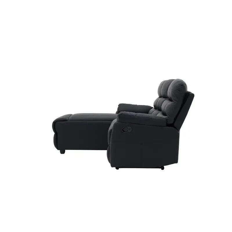 3 Seater Recliner Sofa w/ Chaise | Black Faux Leather Corner Couch Latch Arm