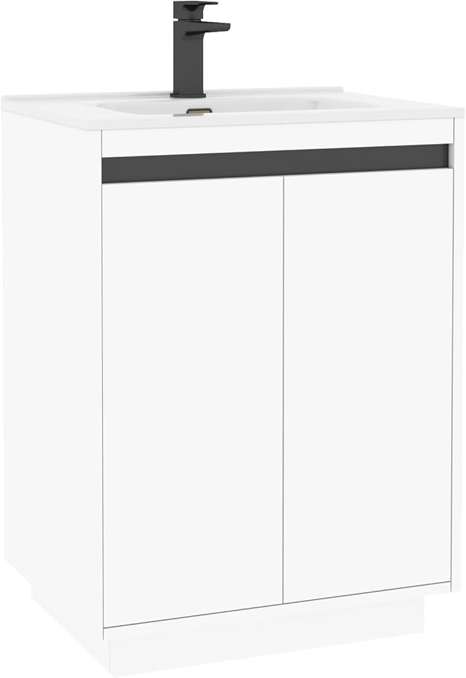 600mm Matte White Floor Standing Vanity Unit with Basin Sink 2 Door Cabinet