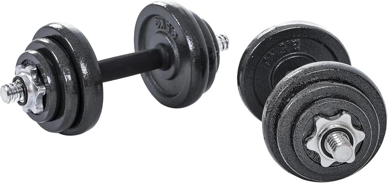 Adjustable Dumbbell & Barbell Set 20KG Cast Iron Weights Spinlock Home Gym