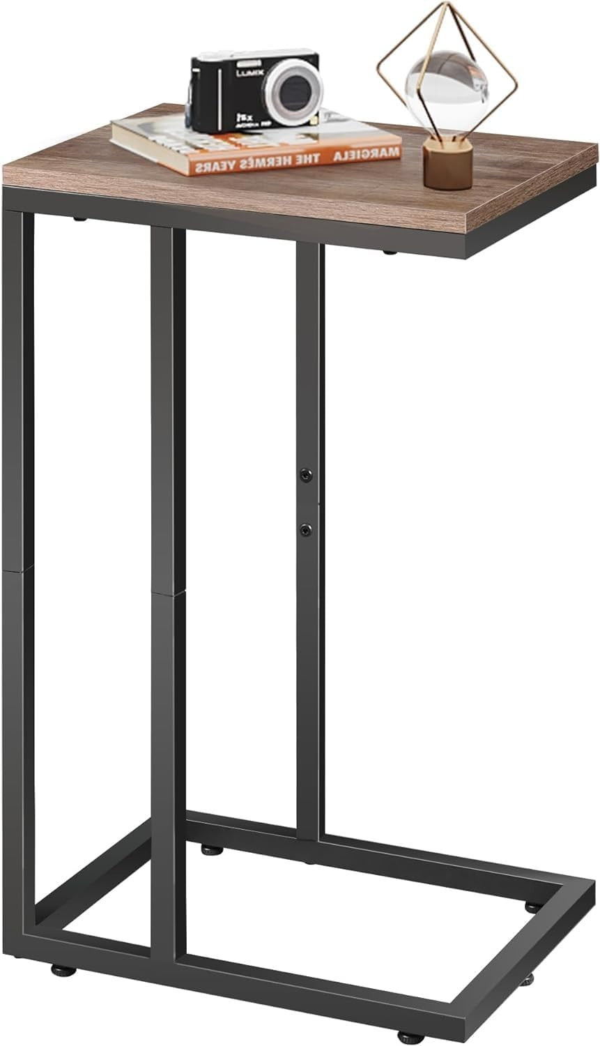 Space-Saving C-Shaped Side Table with 2-Tier Storage, Slim Durable Alloy Steel