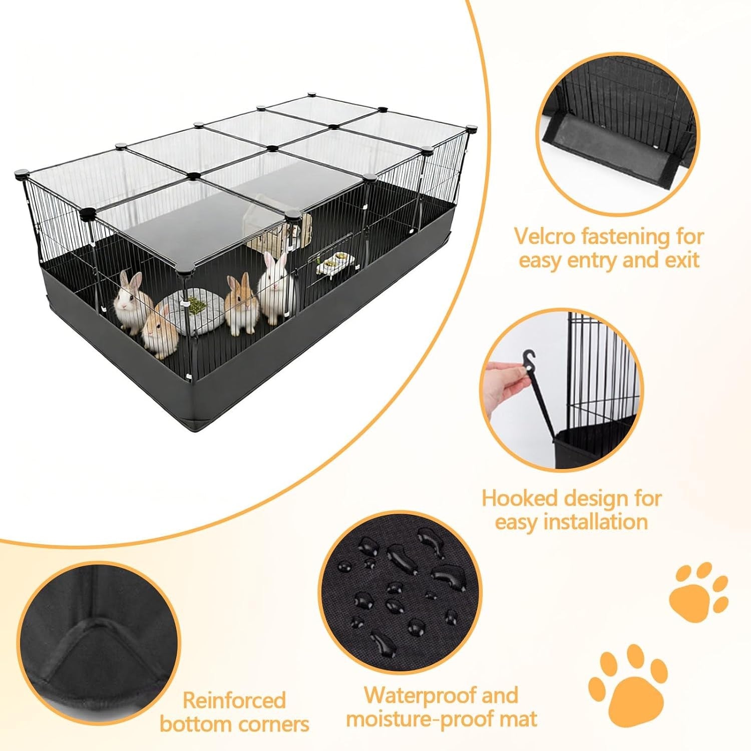Large Rabbit Cage Indoor Outdoor with Cover Waterproof Easy Clean