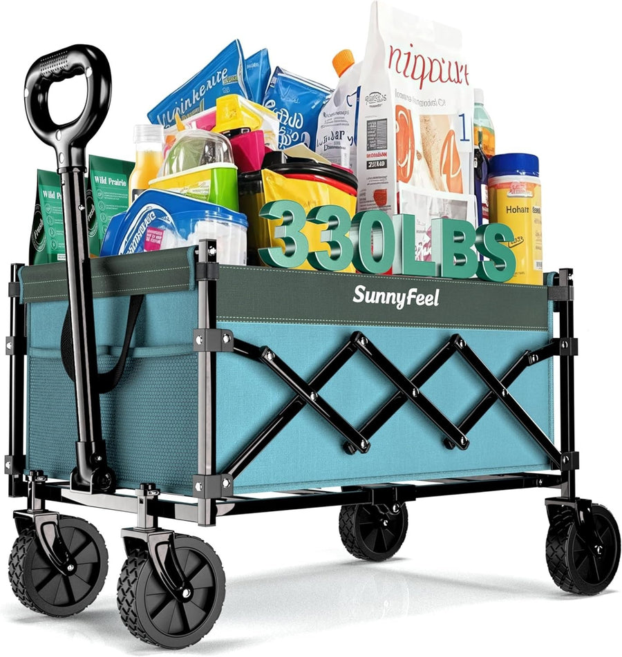 Heavy Duty Collapsible Wagon Cart 110L 330lb Load All Terrain Wheels Blue